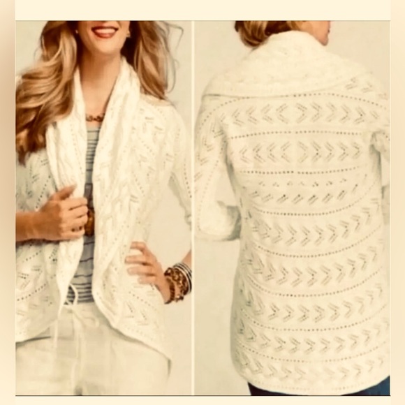 Cabi Women’s Beige Circle Cable Knit Cardigan Sweater. Size L - Picture 3 of 12